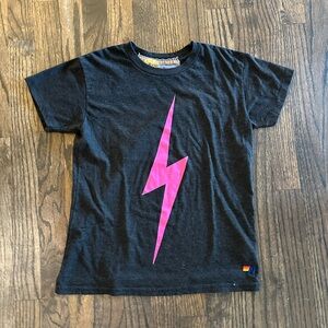 Aviator Nation Girls Black and Pink Lightning Bolt Short Sleeve Tee